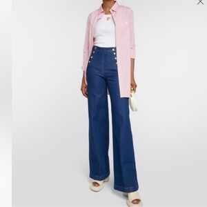 Frame Sailor Snap High Rise Wide Leg Jeans Denim Dark Wash Blue Adele
